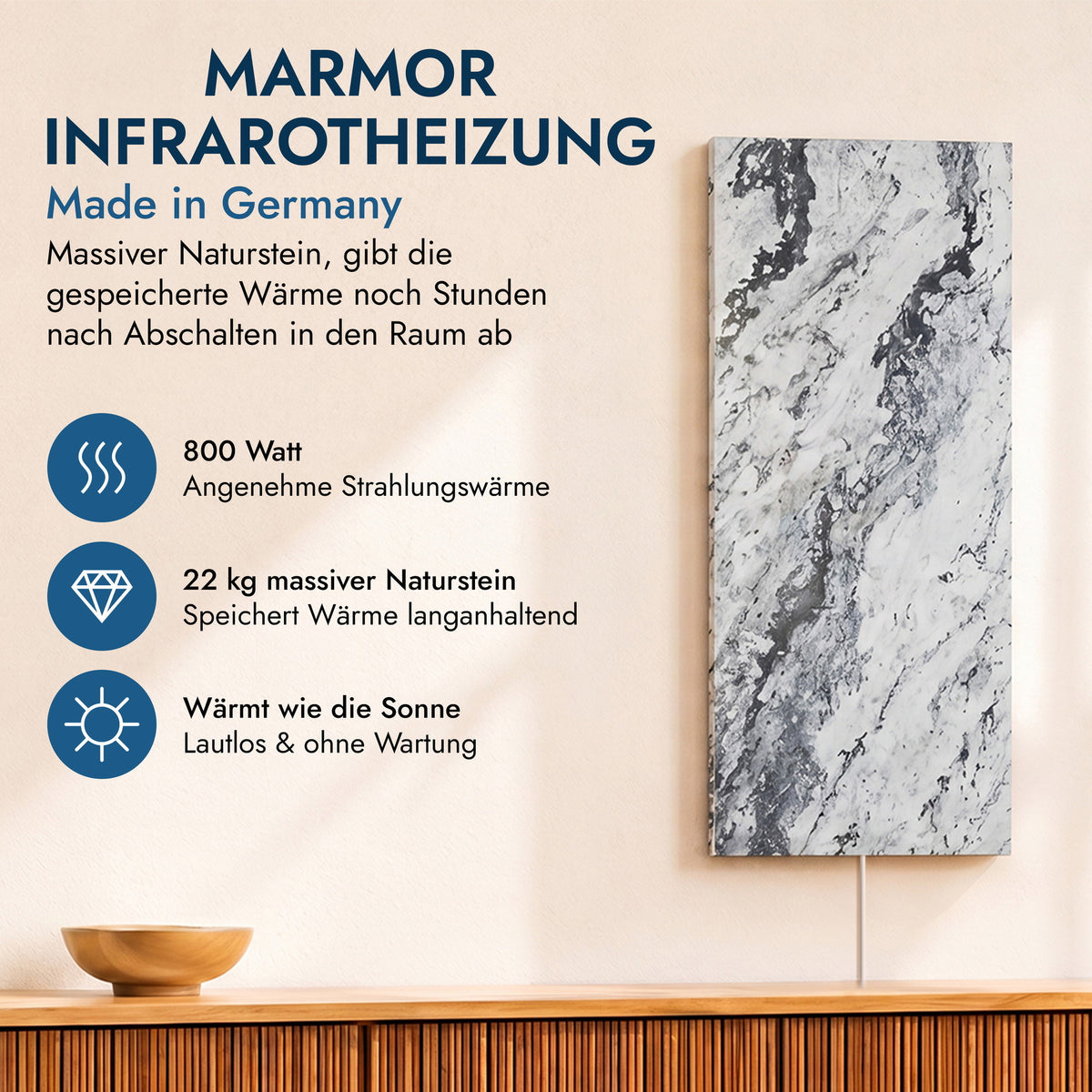Natuursteenverwarming 800 watt inclusief thermostaat