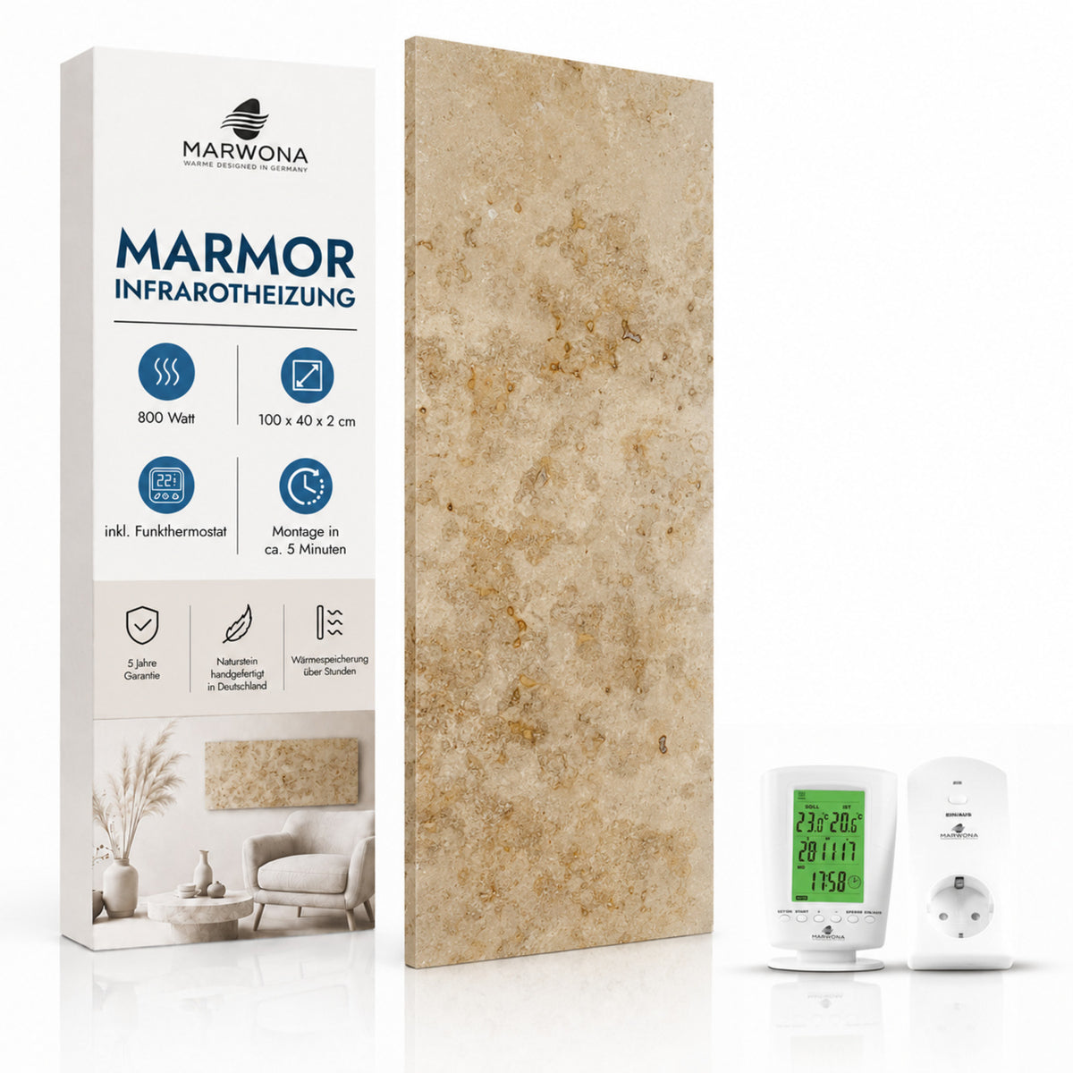 Natuursteenverwarming 800 watt inclusief thermostaat