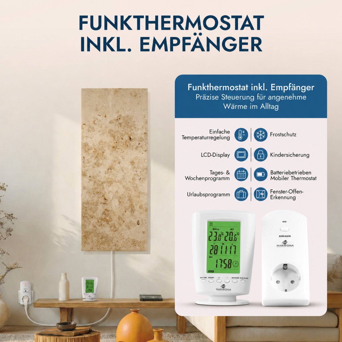 Natuursteenverwarming 800 watt inclusief thermostaat