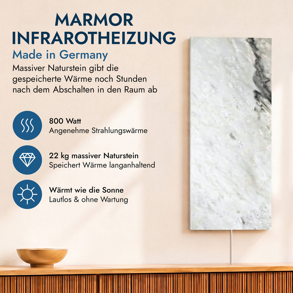 Natuursteenverwarming 800 watt inclusief thermostaat