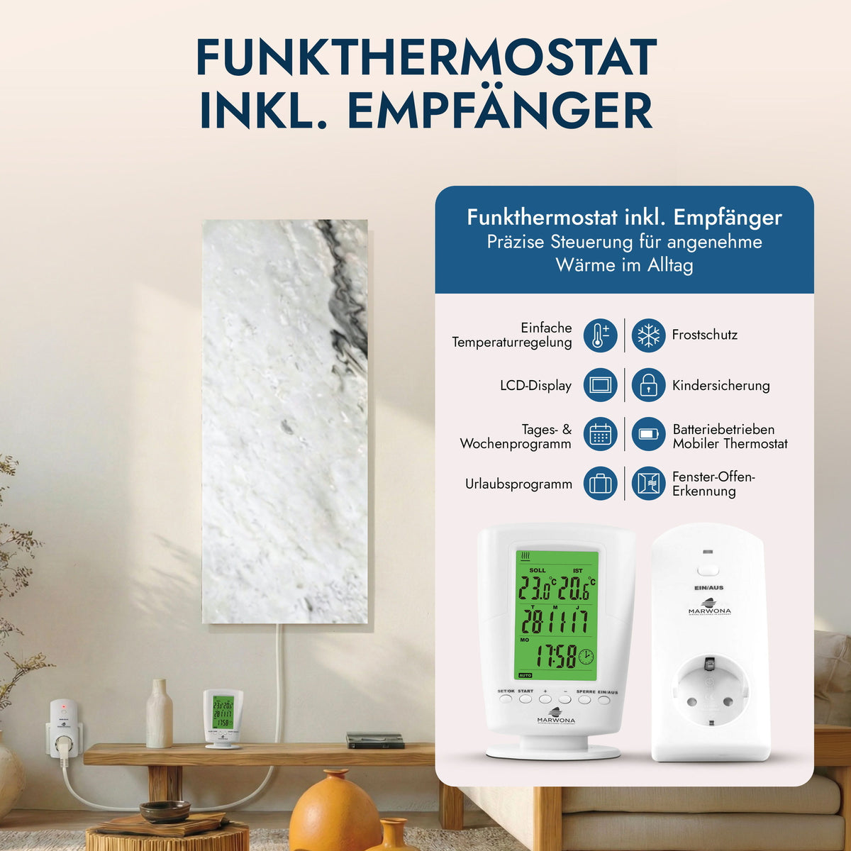 Natuursteenverwarming 800 watt inclusief thermostaat